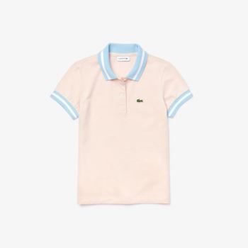 Lacoste Striped Details Cotton Piqué Polo Dětské - Polo Světle Růžové / Bílé | CZ-b9gNyx